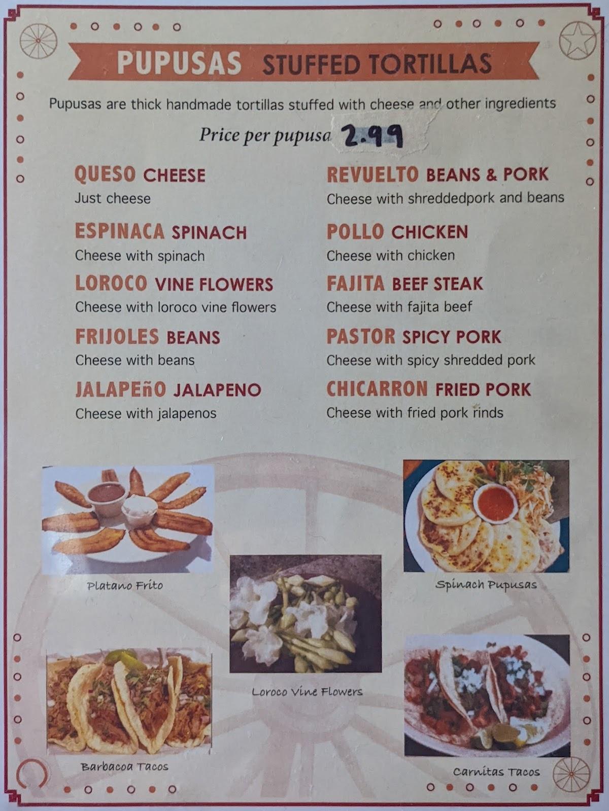 Menu at La Hacienda restaurant, Jewett