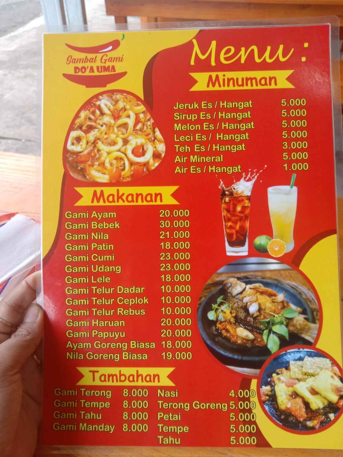 Menu At Sambal Gami Doa Uma Restaurant Kandangan Kota