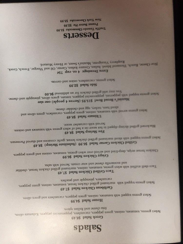 Menu at Mazzini's Italian Restaurant, Elkin