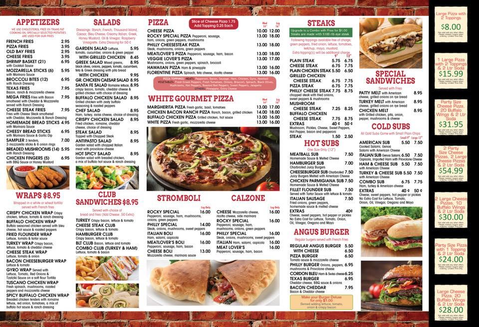 Menu at Rocky Pizza pizzeria, Millsboro, 212 Main St