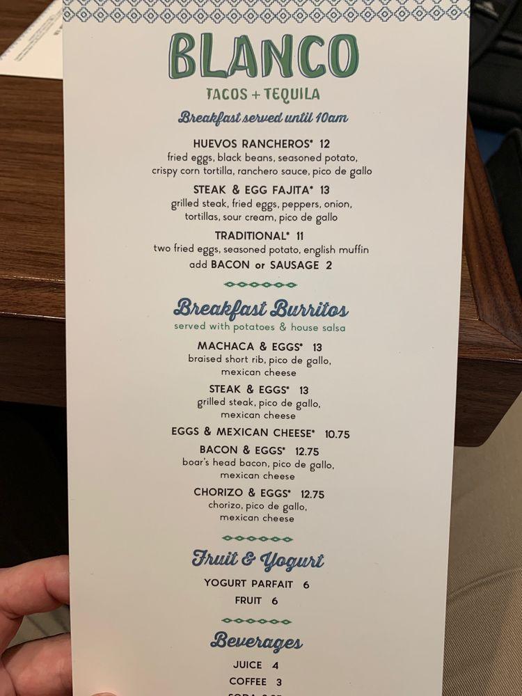 Menu at Blanco Tacos and Tequilas restaurant, Phoenix, E Sky Harbor Blvd