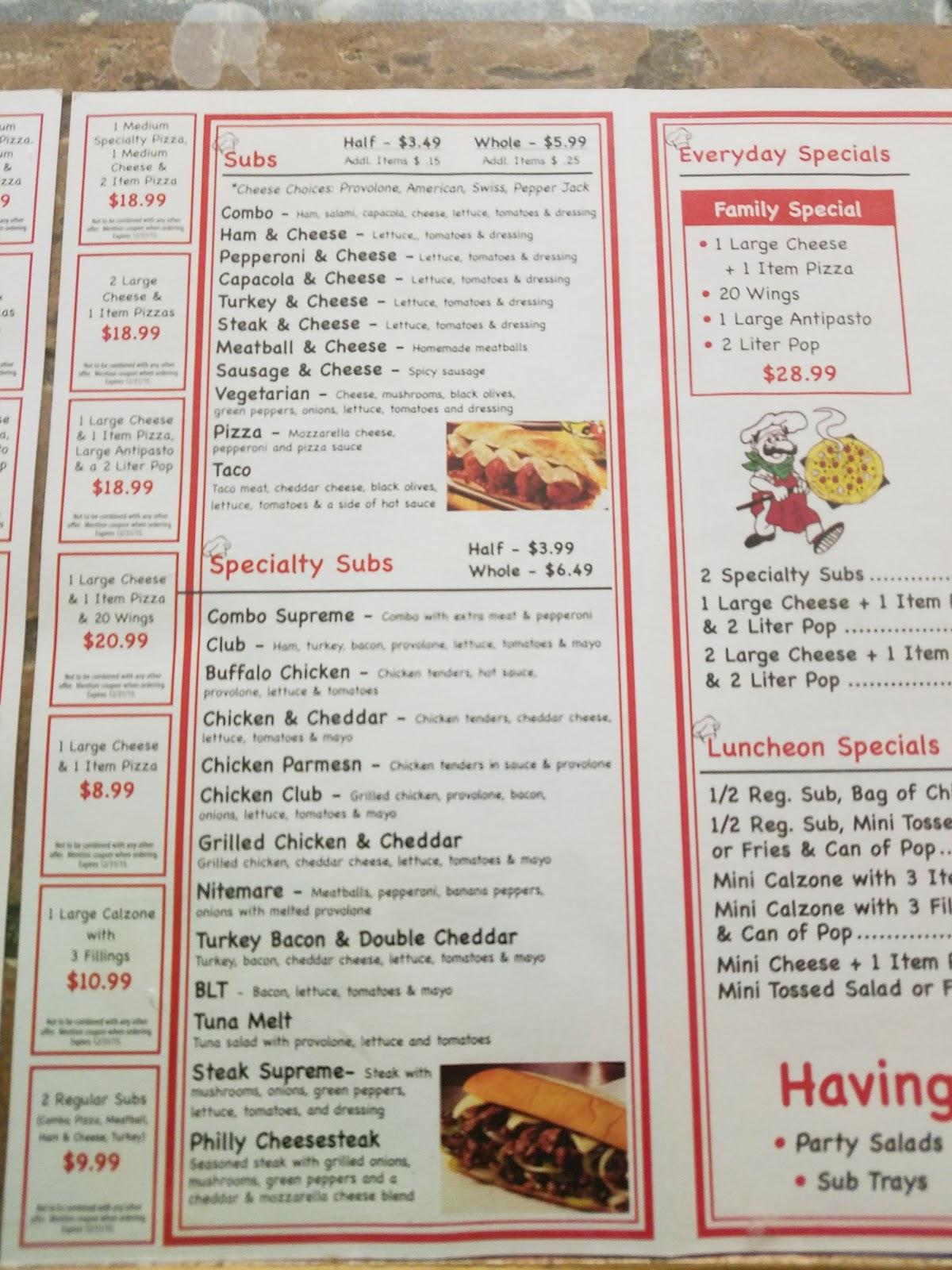 Menu at Sabo's Pizza INC pizzeria, Fairview