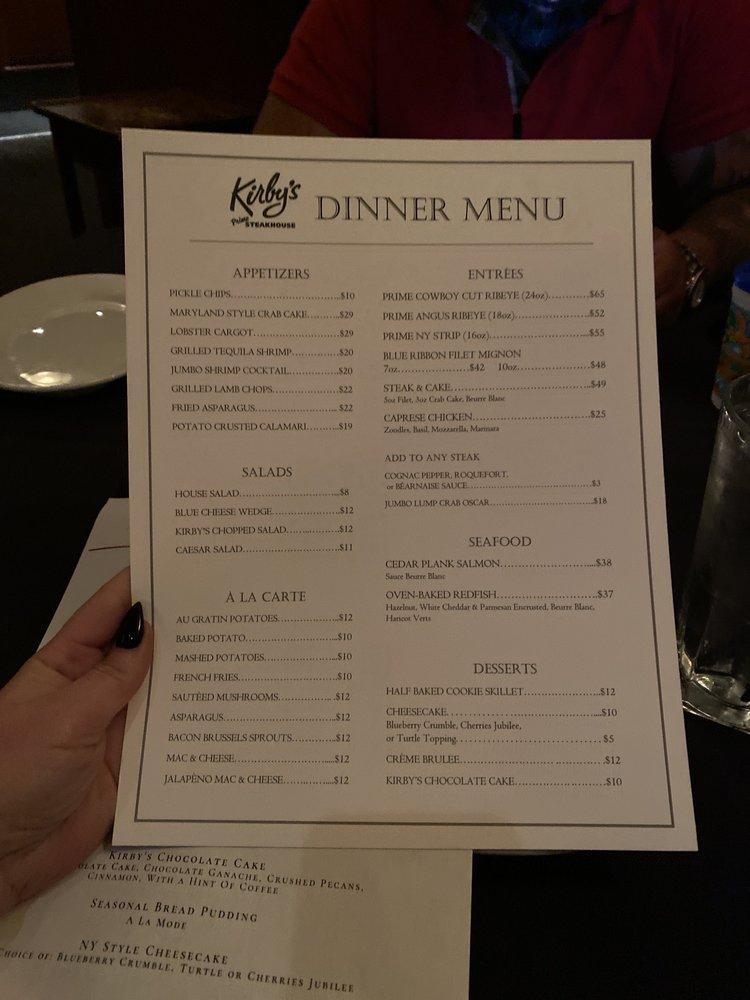 Menu at Kirby's Steakhouse, The Woodlands