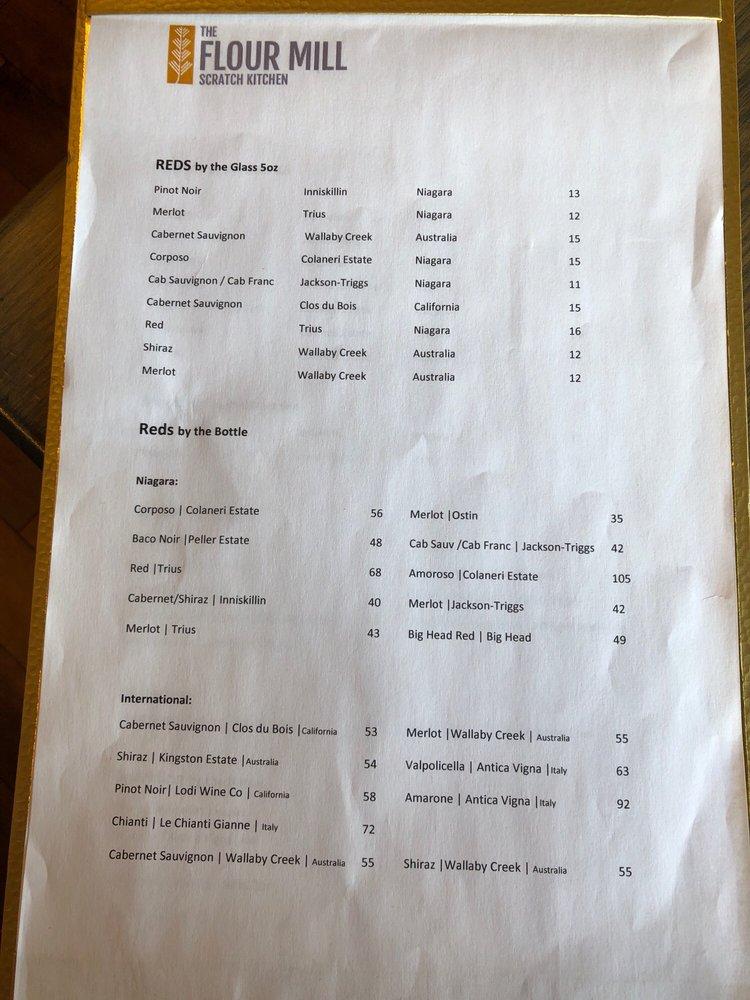 Menu at The Flour Mill Scratch Kitchen Restaurant, Niagara Falls