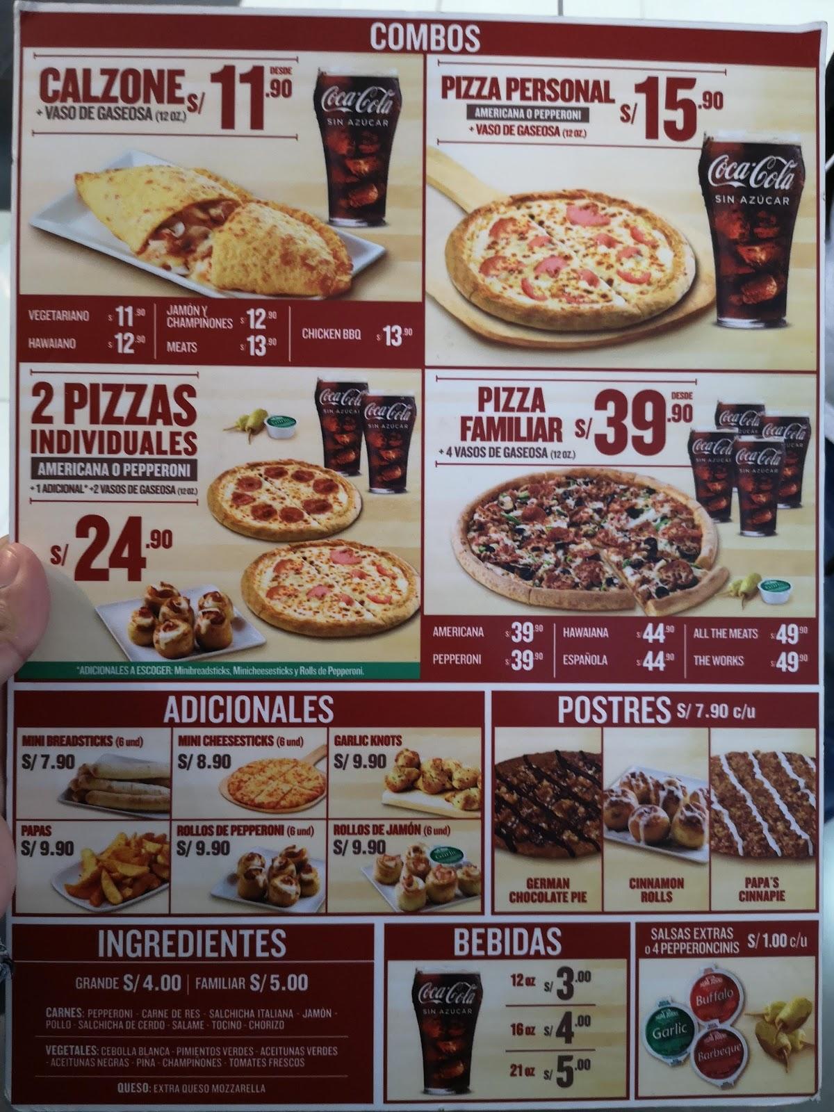 Menu at Papa John's Pizza restaurant, Trujillo, CC. Real Plaza Trujillo