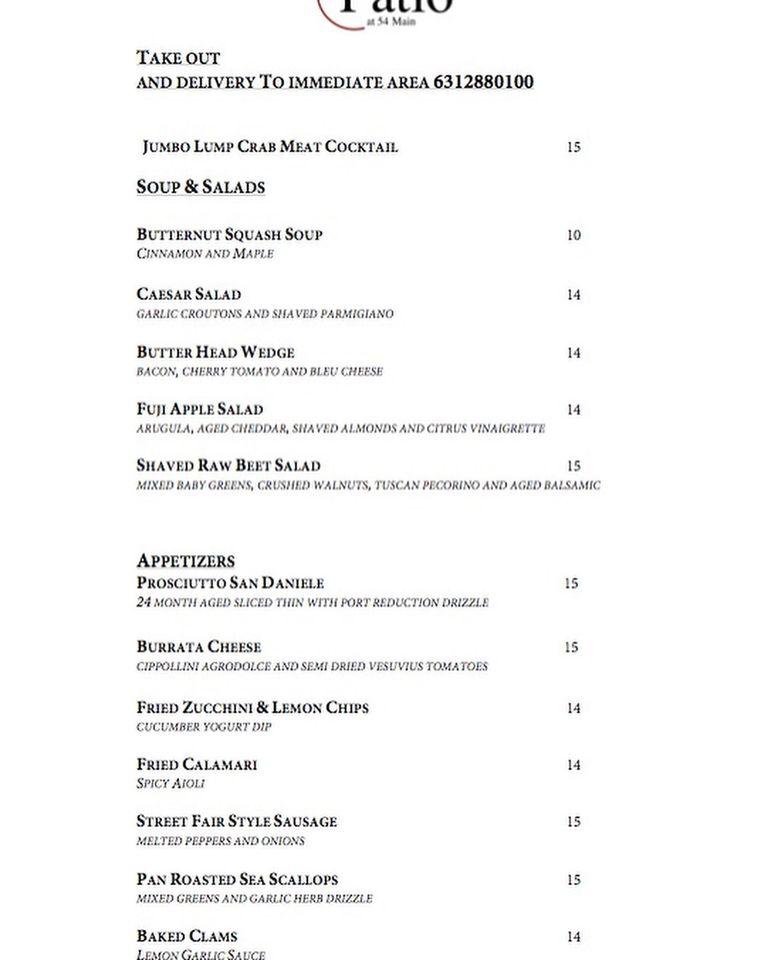Menu at The Patio pub & bar, Westhampton Beach