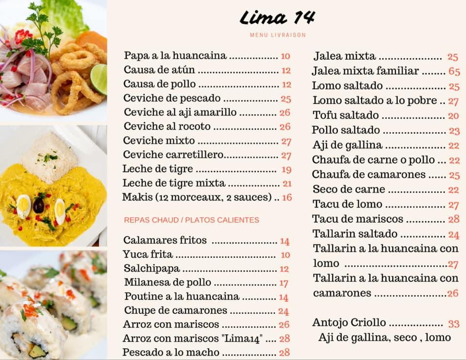 Menu at Restaurant Lima 14, Montreal