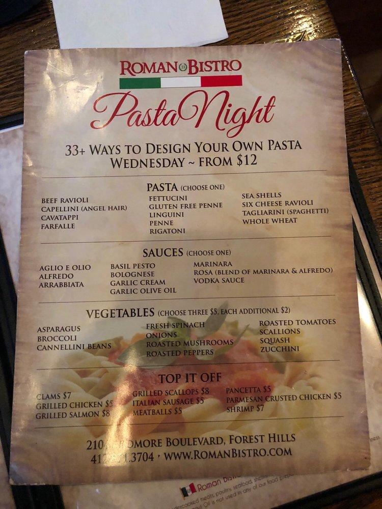 Menu at Roman Bistro pub & bar, Pittsburgh, Ardmore Blvd