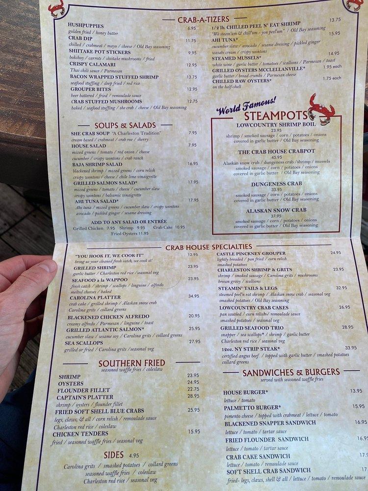 Menu at Shem Creek Crab House restaurant, Mount Pleasant