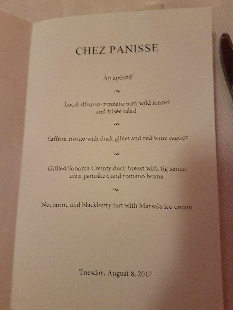 Menu at Chez Panisse restaurant, Berkeley, Shattuck Ave.