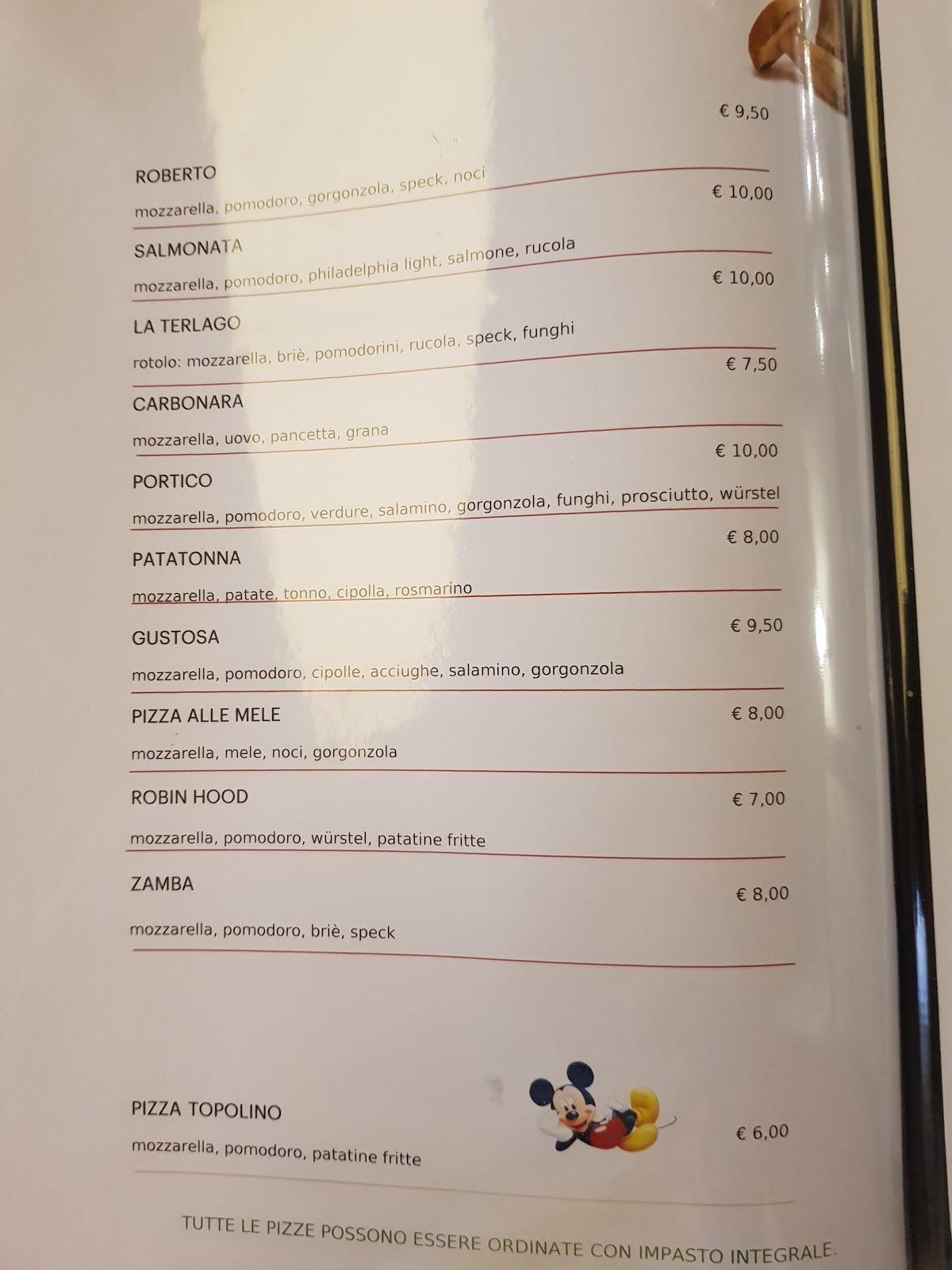 Menu Da Pizzeria Ristorante Al Portico Terlago