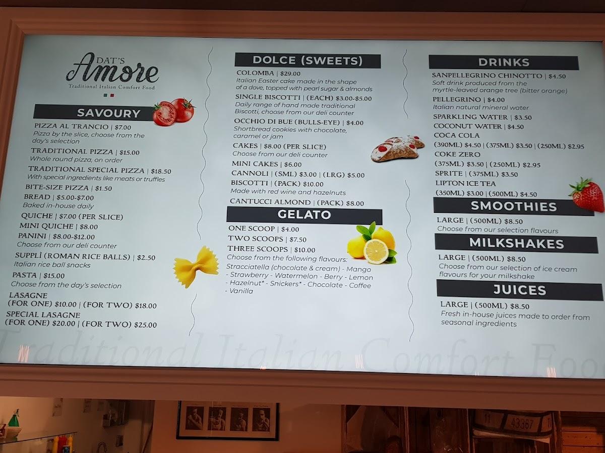 Menu at DAT'S Amore cafe, Mullaloo