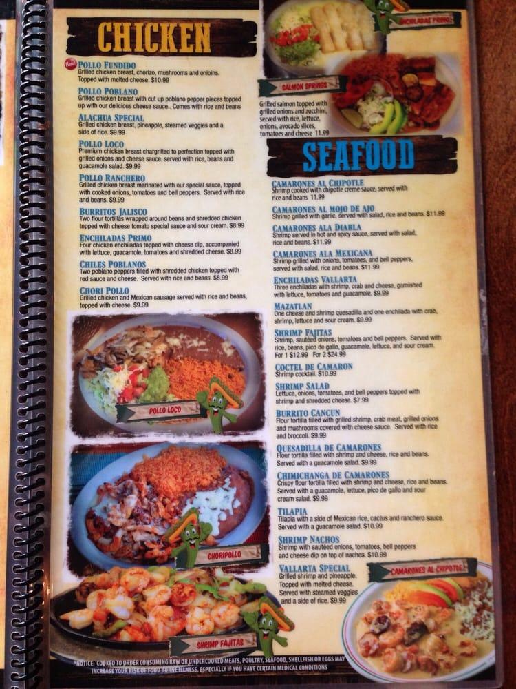 Menu at El Patio restaurant, High Springs