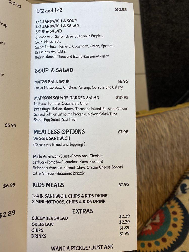 Menu at Nana's New York Deli restaurant, Crystal Lake
