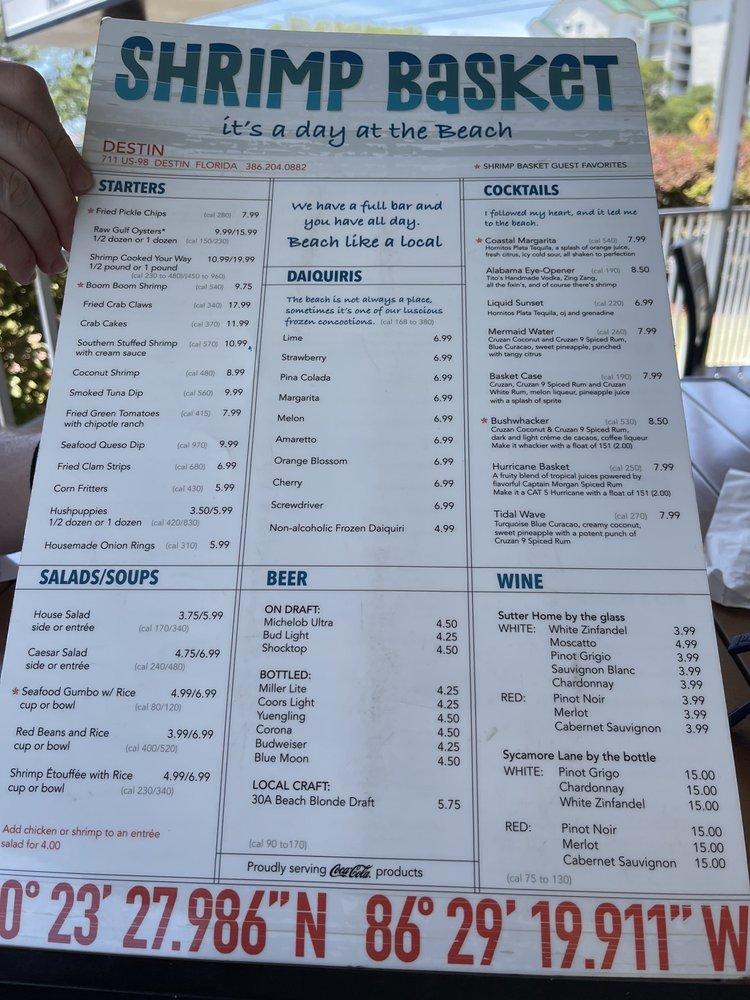 Menu at Shrimp Basket Destin restaurant, Destin