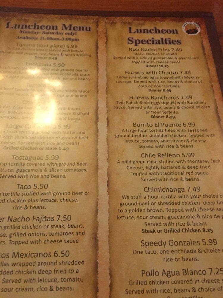 Menu at El Puente Mexican Restaurant, Nixa, 400 N Massey Blvd