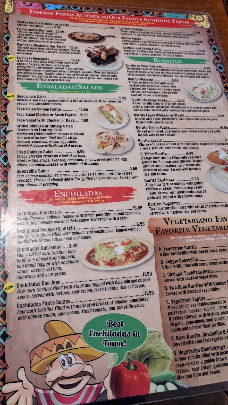 Menu at La Fiesta Mexican Restaurant, Knoxville