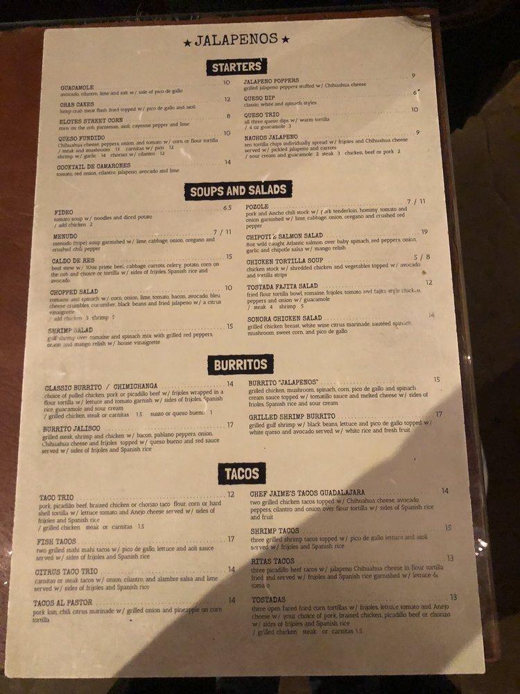Menu at Jalapeños pub & bar, Schererville