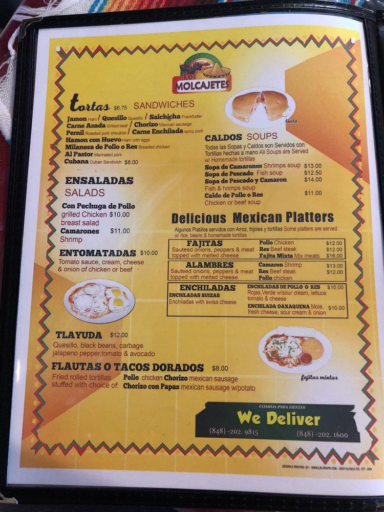 Menu at Los Molcajetes restaurant, Edison