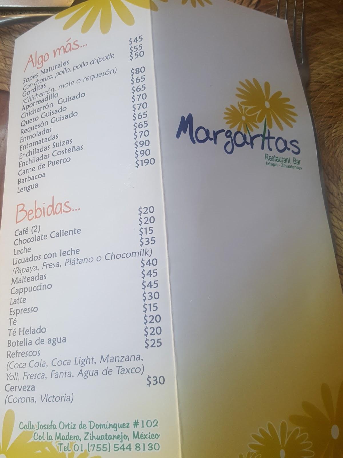 Menu at Margaritas Zihuatanejo Restaurant, Zihuatanejo, Josefa Ortiz de