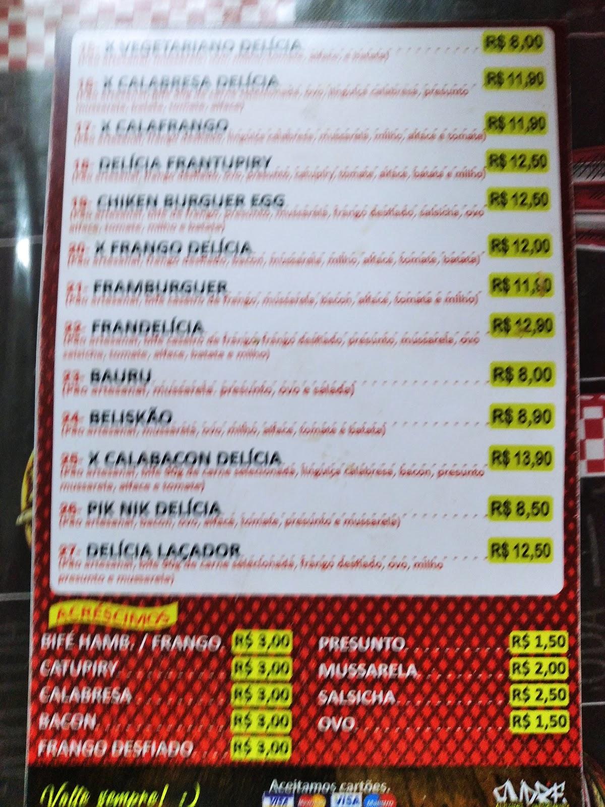 Delícia Lanches - Cachorro quente da Tia cardápio