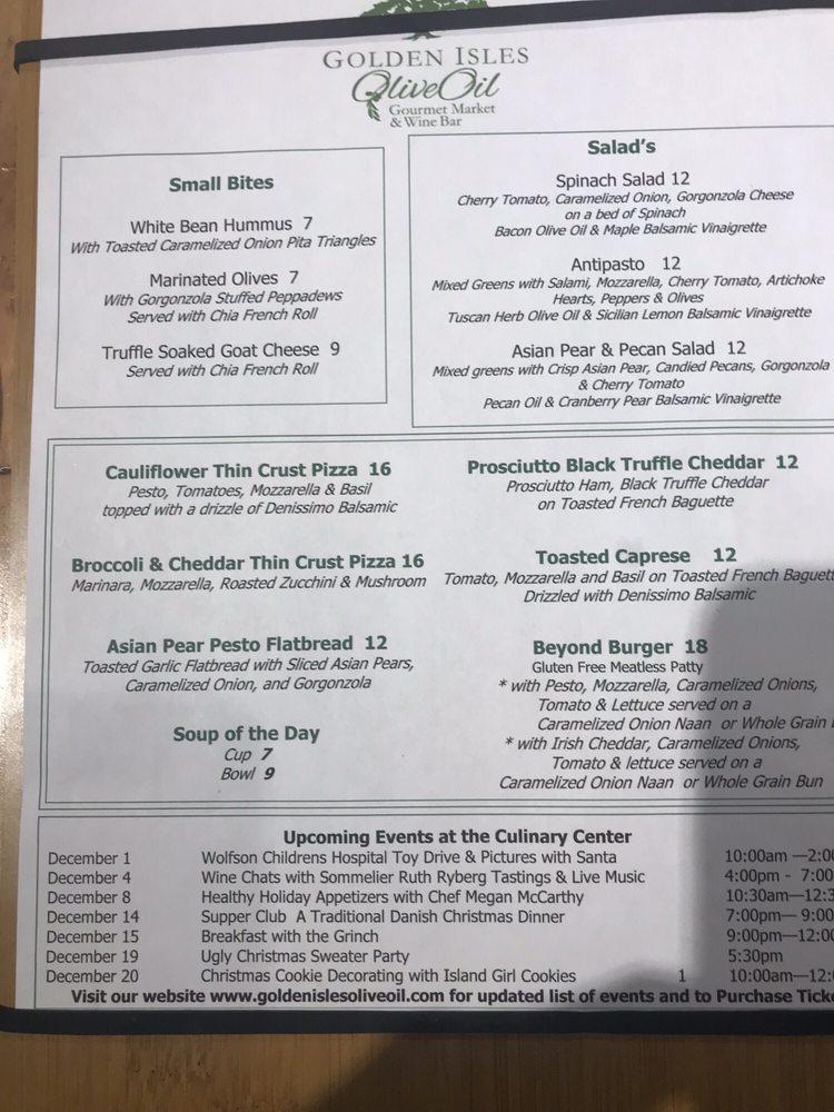 Menu at Golden Isles Olive Oil Gourmet Market & Wine Bar, Saint Simons
