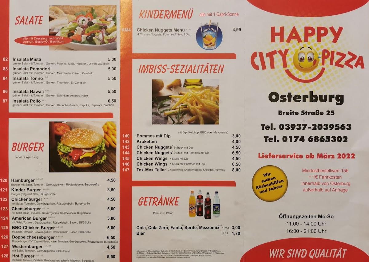 Speisekarte von Happy city pizza, Osterburg (Altmark)