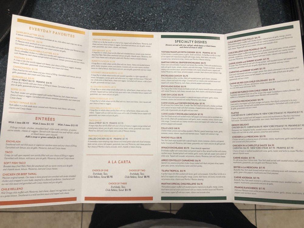 Menu at Martha's Old Mexico Restaurant, Sebastopol