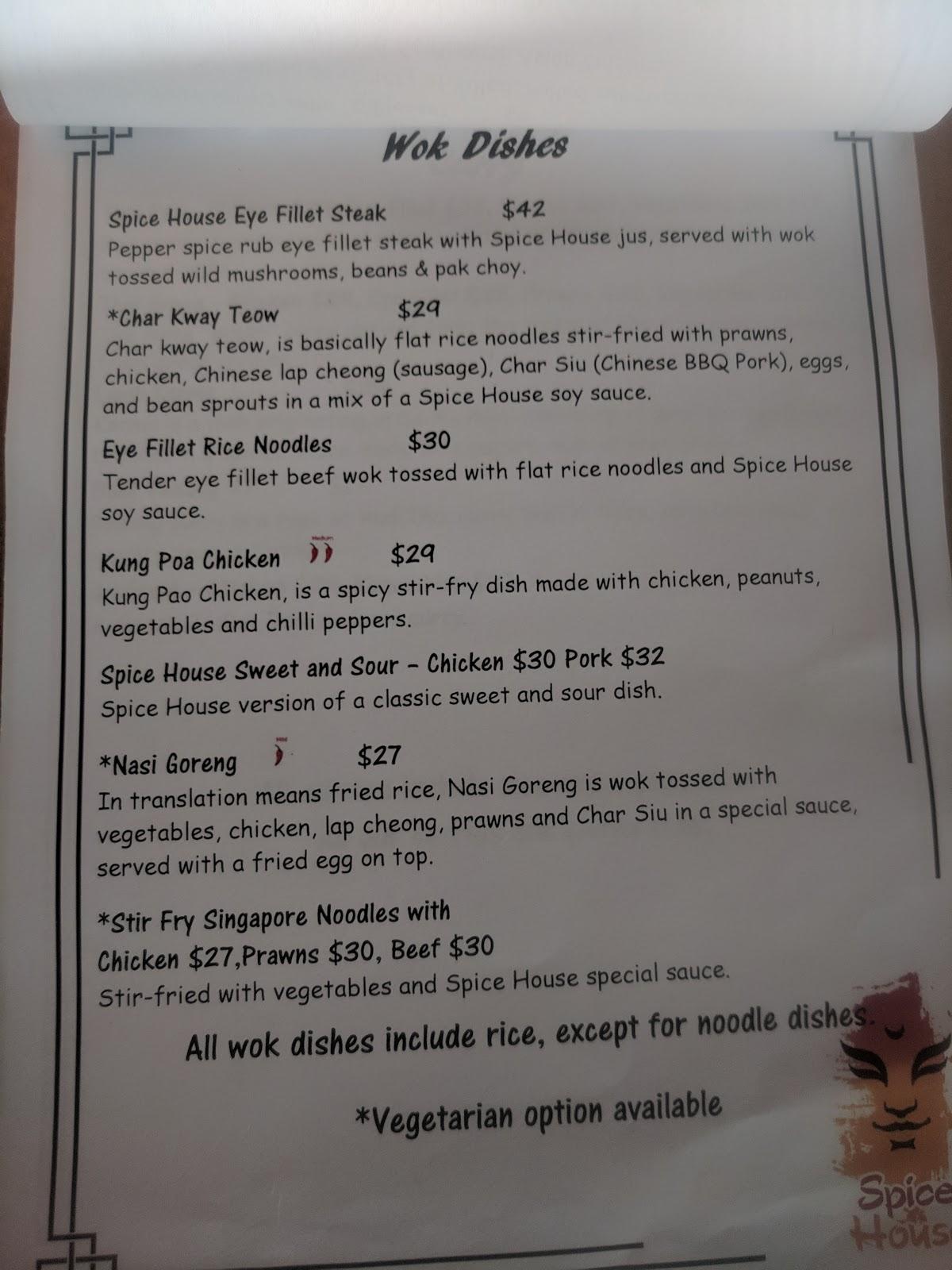 Menu at Spice House restaurant, Ulverstone