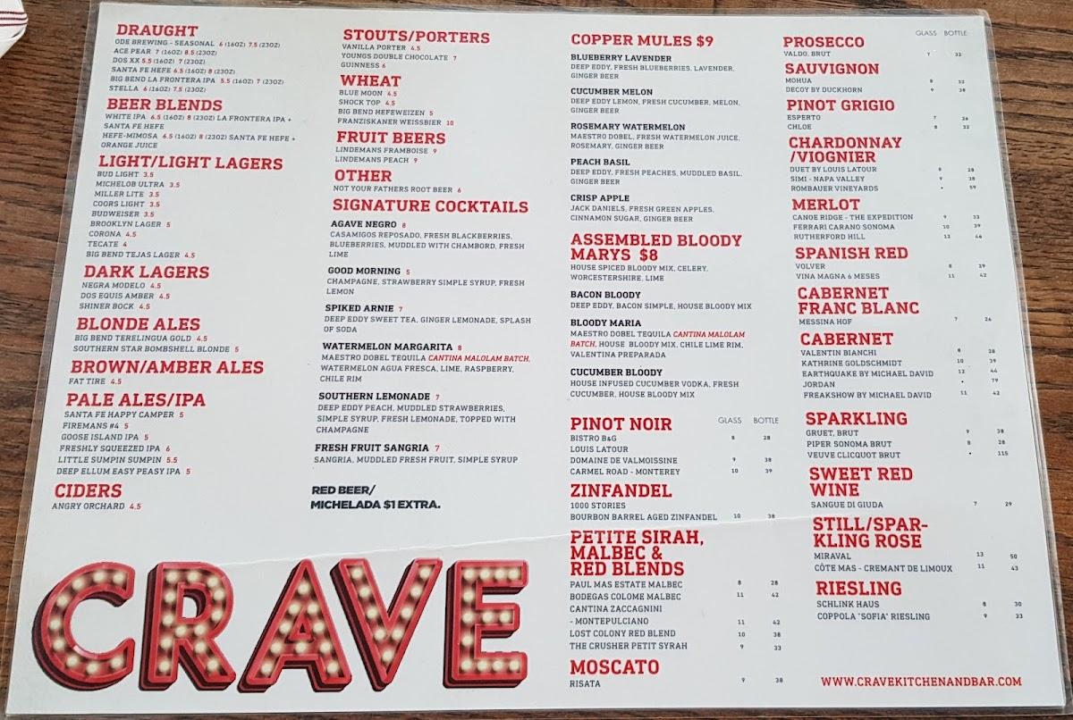crave kitchen and bar fountains menu
