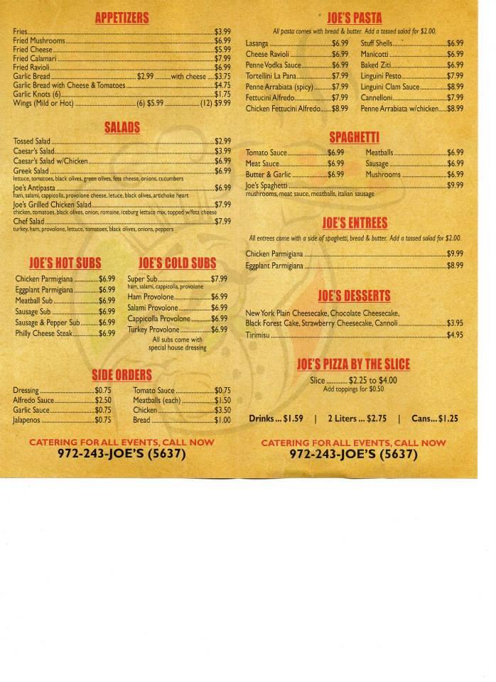 Menu at Famous Joe's Pizza pizzeria, Carrollton