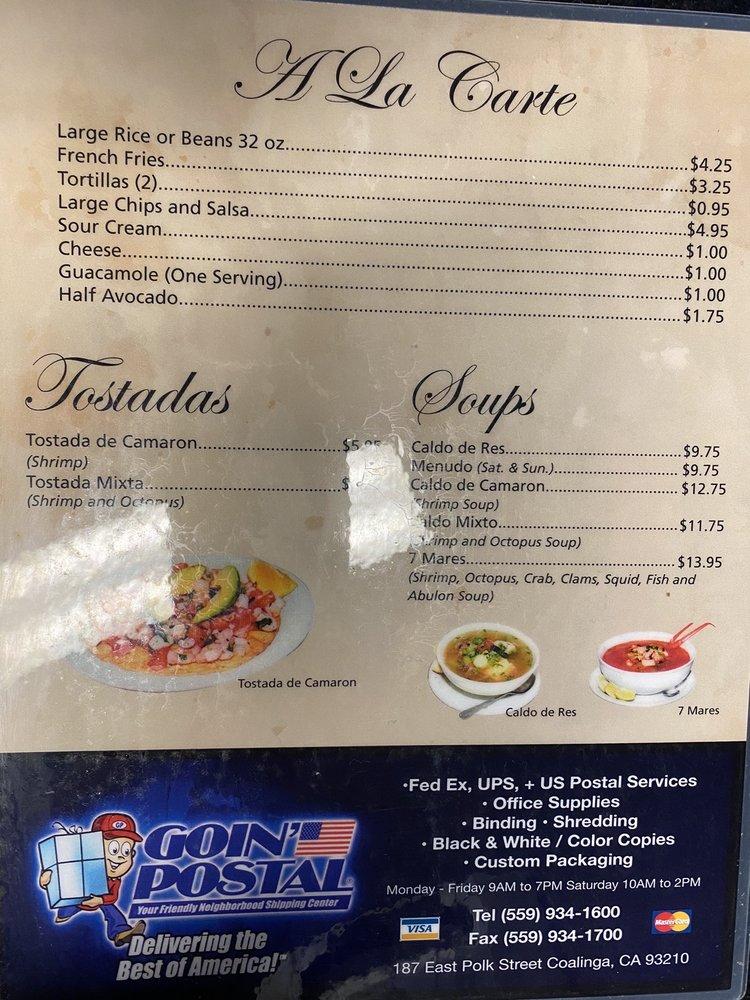 Menu at Los Reyes Mexican Grill and Seafood restaurant, Coalinga
