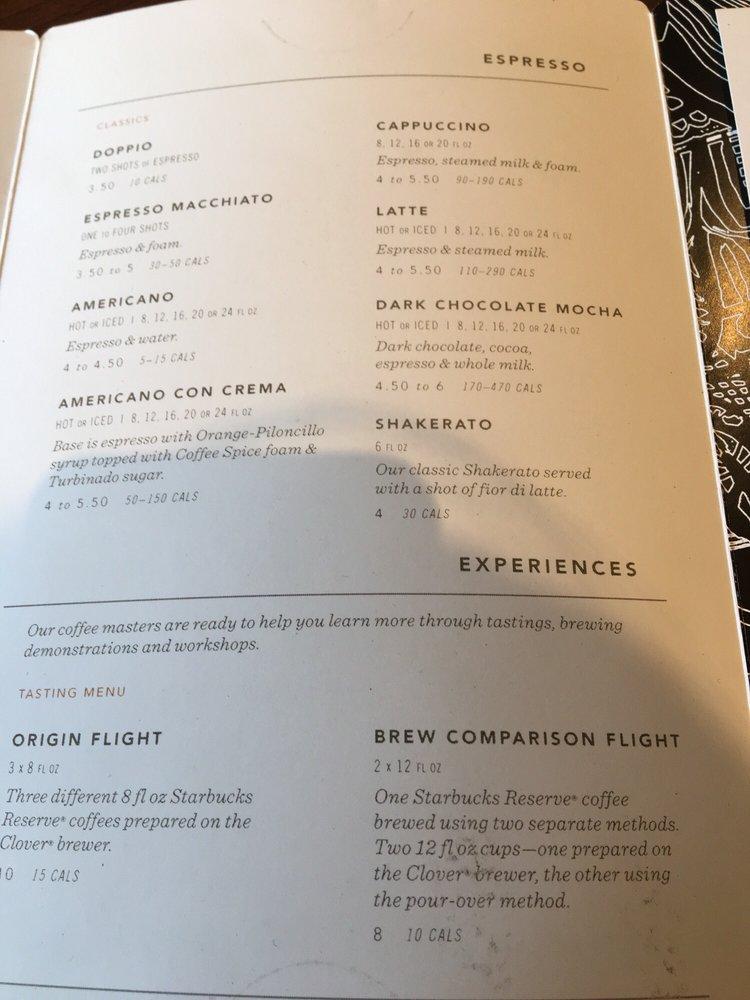 Menu at Starbucks Reserve cafe, Toronto, Don Mills Rd