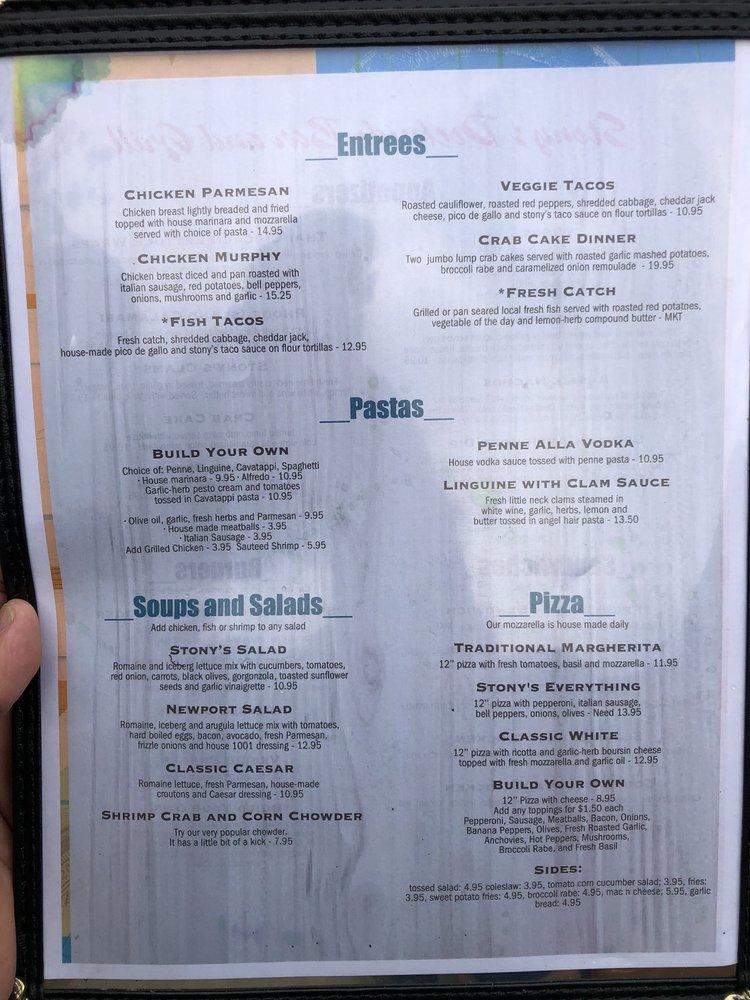 Menu at Stony’s Dockside Bar and Grill, Norfolk