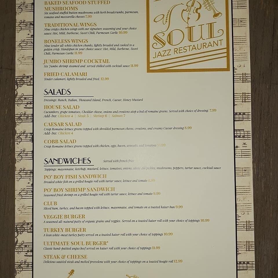 Menu at Taste of Soul Jazz Restaurant, Danville