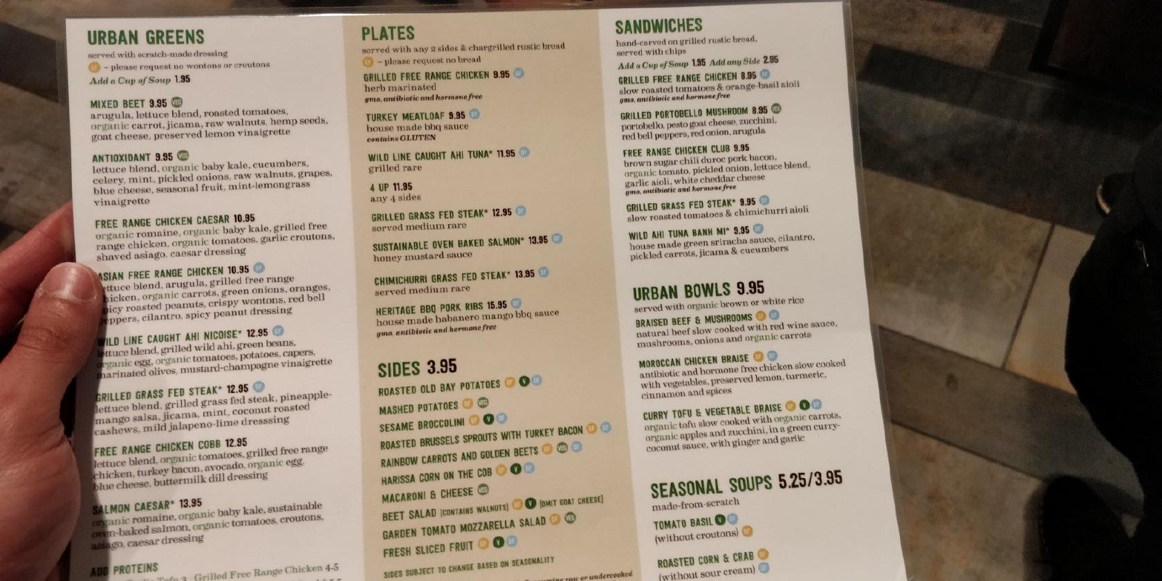 Menu at Urban Plates restaurant, Tysons