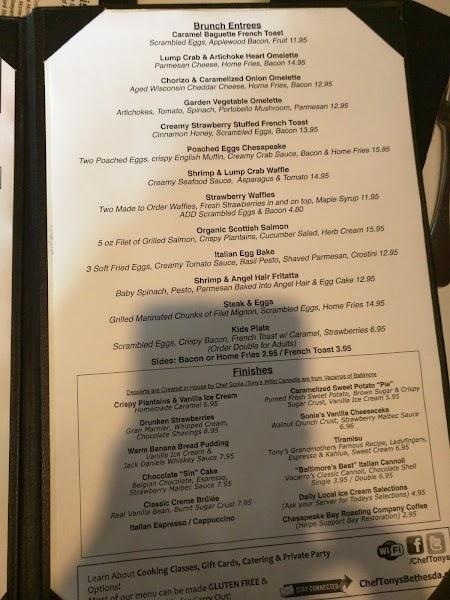 Menu at Chef Tony's Fresh Seafood Restaurant, Bethesda, Pooks Hill Rd