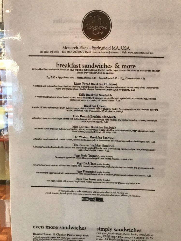 Menu at Cornerstone Cafe, Springfield