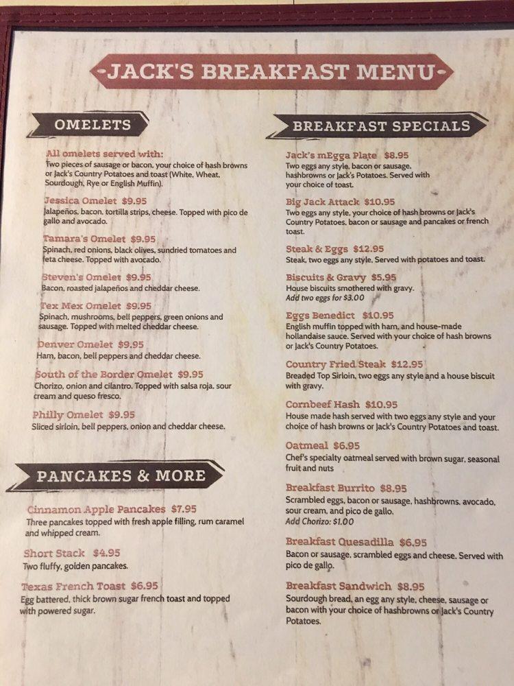 Menu at Jack's Place restaurant, Leona Valley