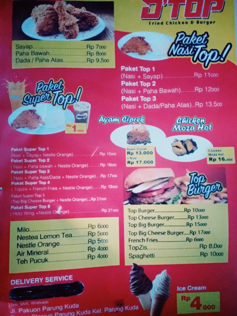 Menu at D'top. Chiken-burger restaurant, Bojong Kokosan