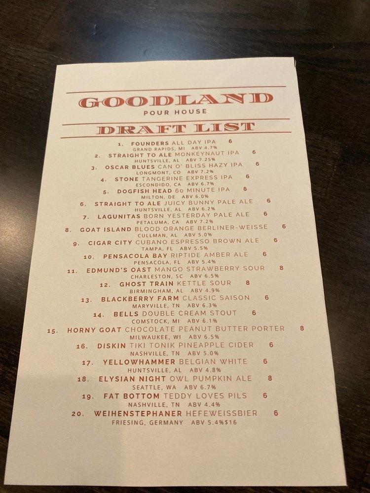 Menu at Goodland Pour House pizzeria, Madison