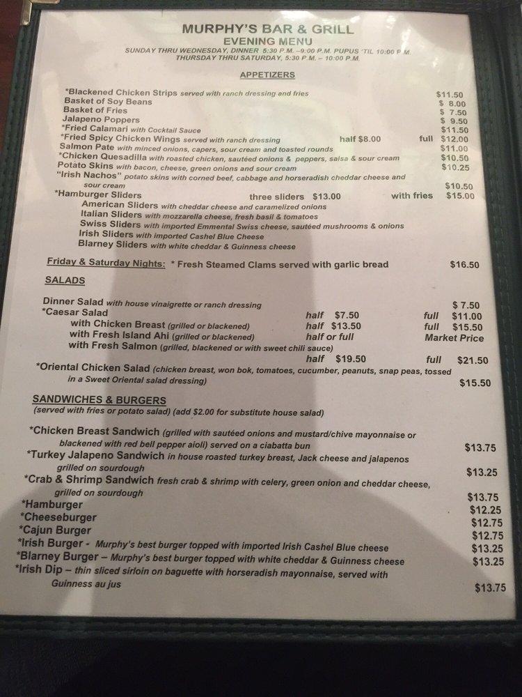 Menu at Murphy's Bar & Grill, Honolulu