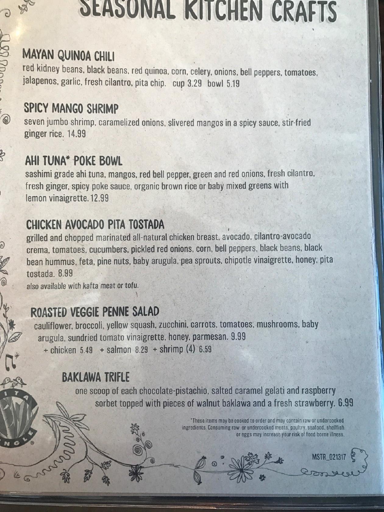 Menu at Pita Jungle restaurant, Flagstaff, 320 Regent St Suite 312