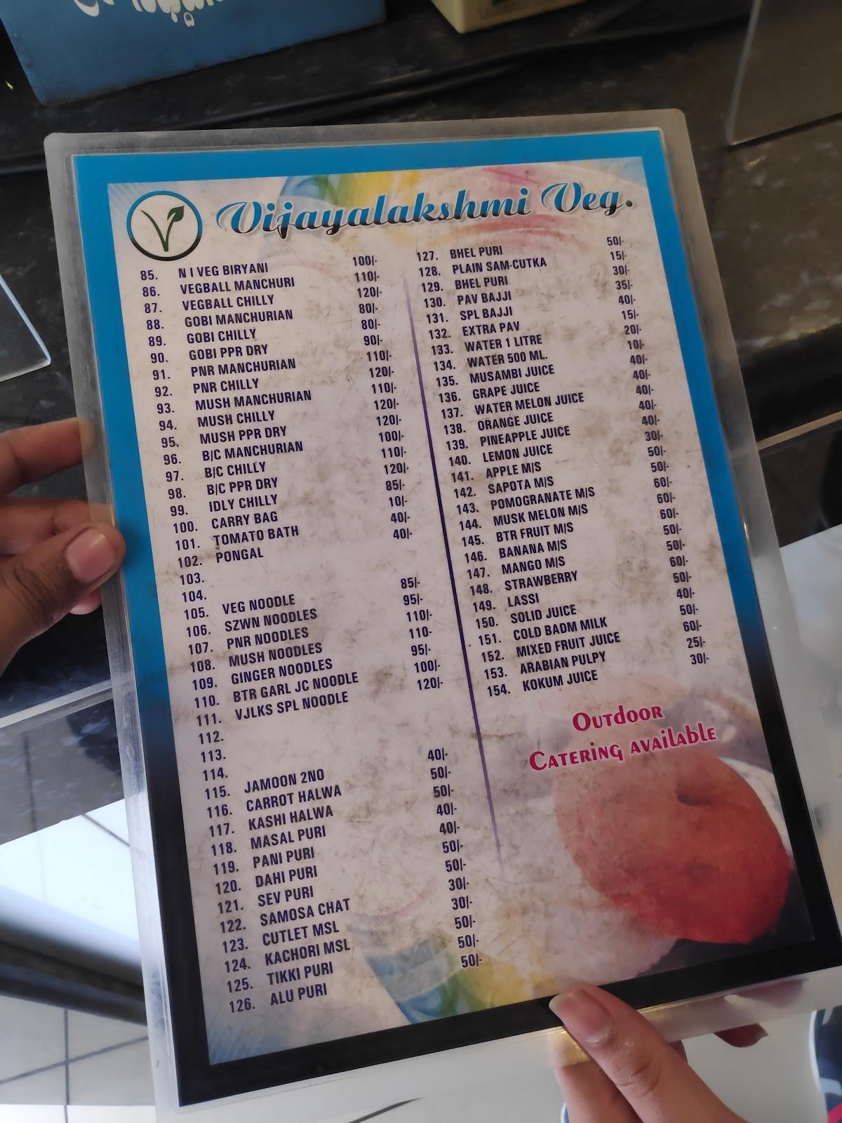 Vijayalakshmi Veg menu