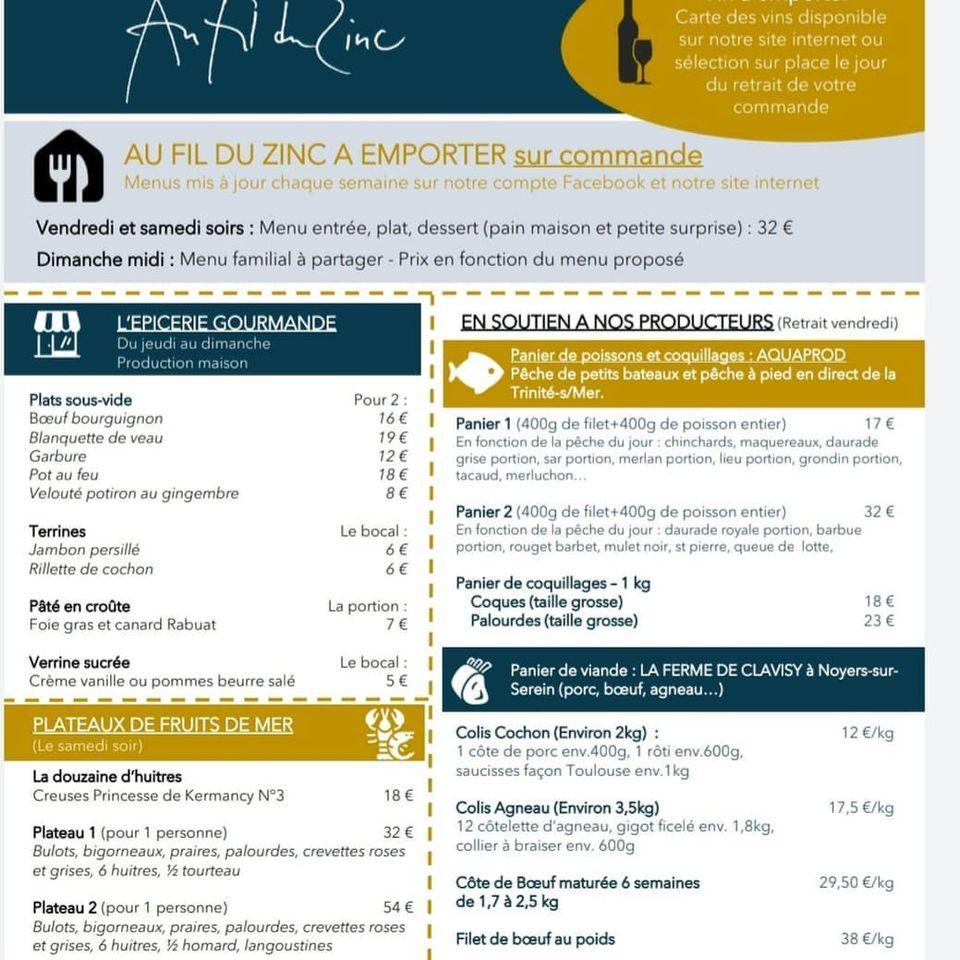 Menu At Au Fil Du Zinc Restaurant Chablis