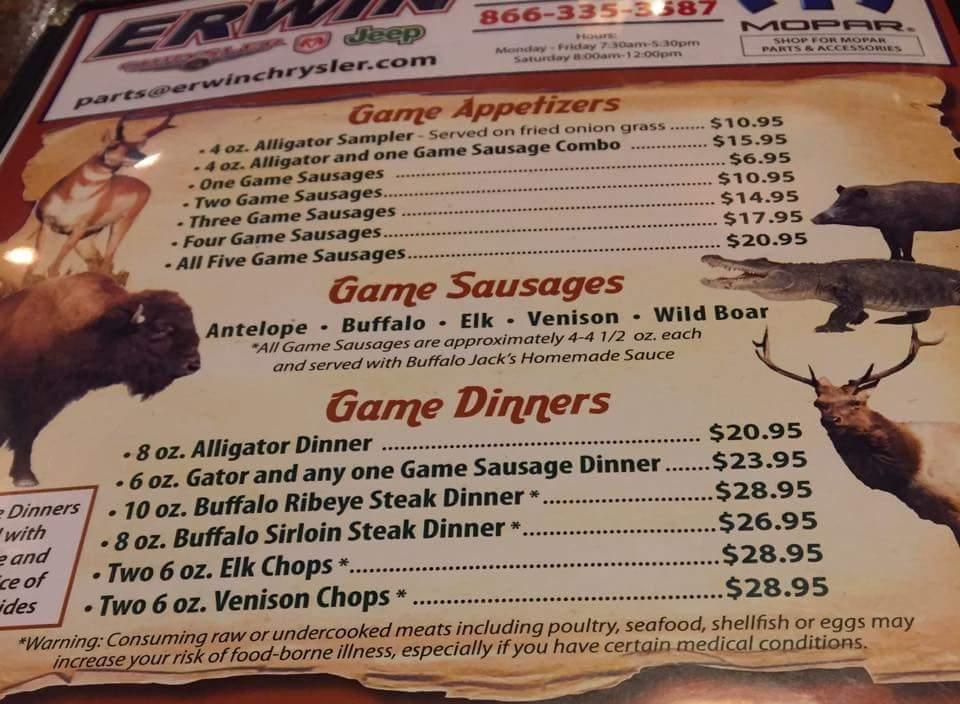 Menu at Buffalo Jacks restaurant, Covington