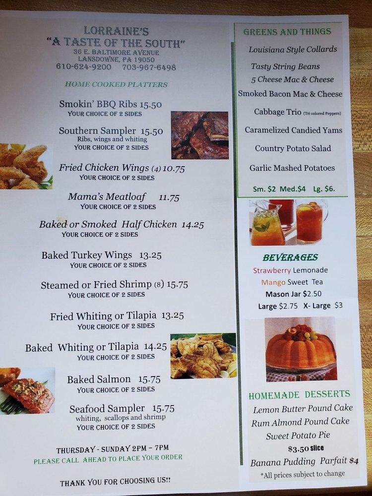 Menu at Lorraine’s A Taste of the South is now Rai's Place restaurant ...