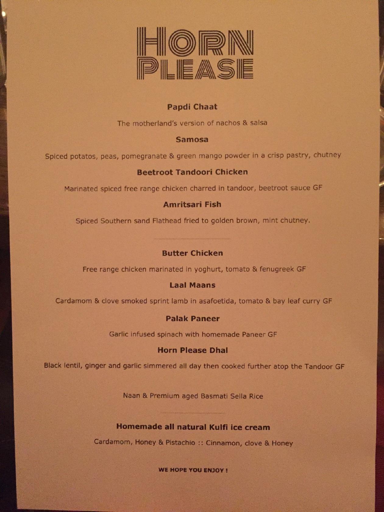 Menu at Horn Please restaurant, Fitzroy North