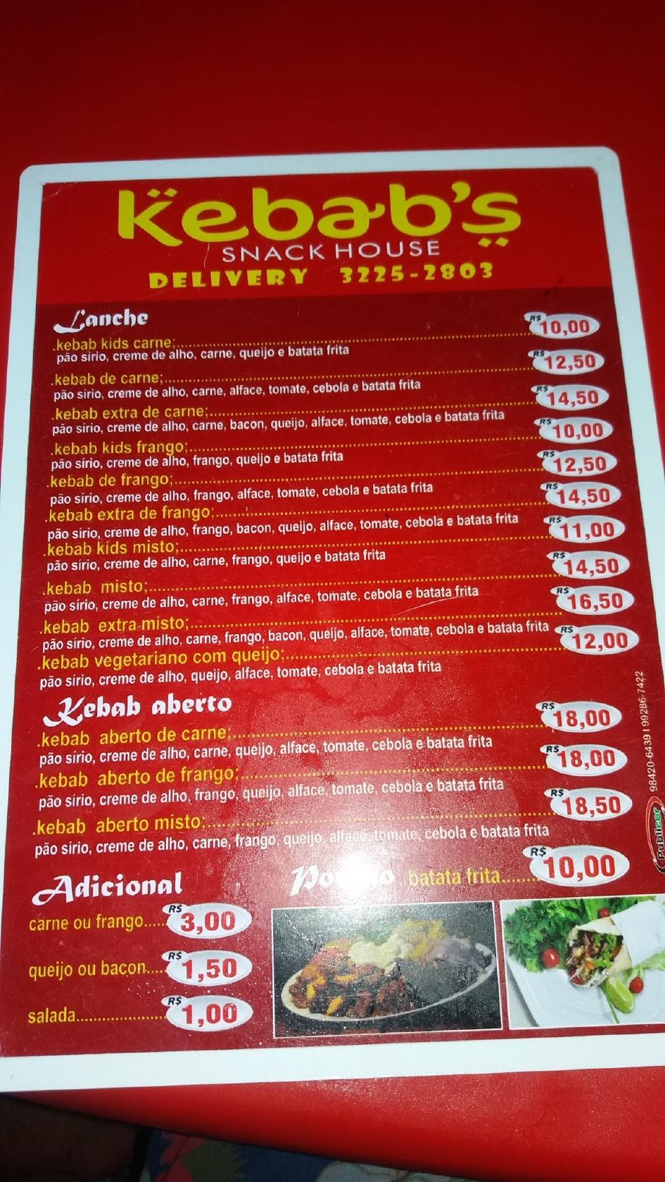 Kebab's cardápio