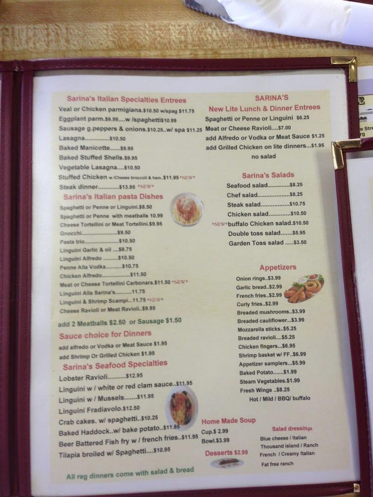 Menu at Sarina's Pizza & Restaurant, Philipsburg, N Front St